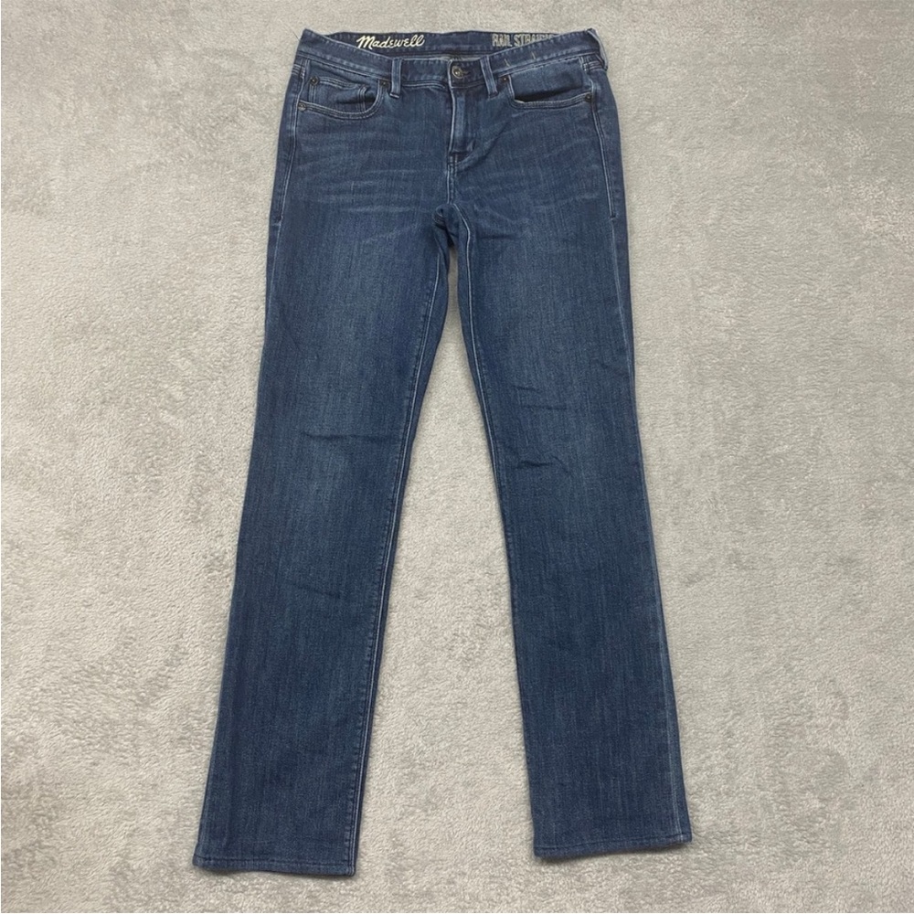 Madewell Jeans Women’s 28 Rail Straight Blue Denim Distressed 30 Inseam